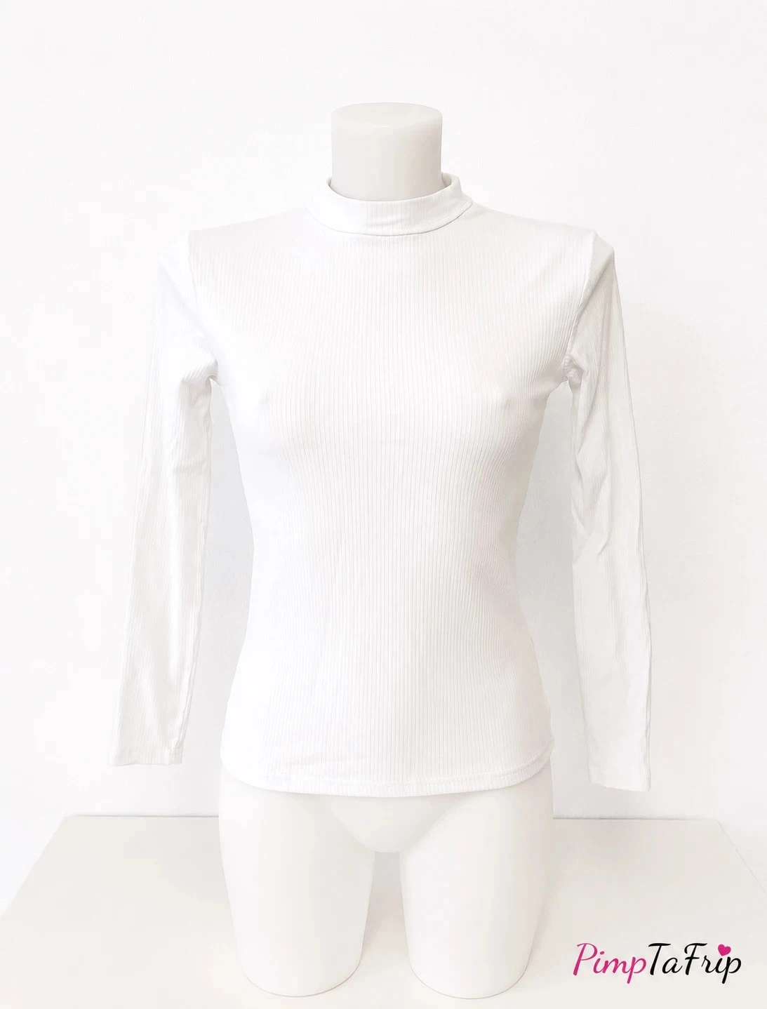 T-shirt manches longues femme Cache Cache blanc côtelé – Col montant – Taille S